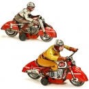 2 Tin Toy Motorcycles by Huki, c. 1955
