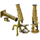 3 Small Brass Microscopes, c. 1885
