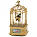 Singing Bird Automaton in Gilt-Bronze and Porcelain Cage by Blai