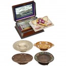 1 Musical Sewing Box and 3 Carved Musical Dishes, Late 19th Cent