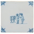 Delft Blue Wall Tile with Peep Show Scene