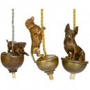 3 Electrical Table Bells Depicting Dogs, c. 1910