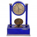 Fine Silver-Gilt and Enamel Art-Deco Singing Bird Alarm Clock by