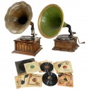 2 Horn Gramophones, Discs and Spare Parts