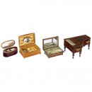 4 Musical Sewing and Jewelry Boxes, 19th Century