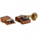 2 Pathé Cylinder Phonographs, c. 1905
