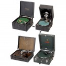 4 Portable Gramophones, c. 1930