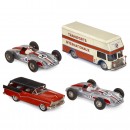 4 French Tin-Toy Cars by Joustra, c. 1950-60