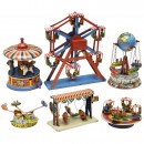 6 Lithographed Tin-Toy Fairground Carousels, c. 1950-60