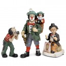 2 Clown Figures and a Figure with Musical Clock