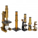 5 Brass Microscopes, c. 1900