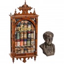 Display Cabinet with 90 Phonograph Cylinders and an Edison Bust