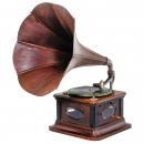 German Gramophone with Large Wood Horn, c. 1914