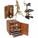 3 Microscopes and a Collection of Cased Specimen Slides