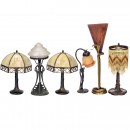 6 Art-Nouveau and Art-Deco-Style Table Lamps, c. 1980