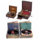 2 Gramophones and a Collection of Shellac Records, c. 1925