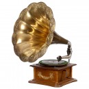 Gramophone with Brass Flower Horn, c. 1910