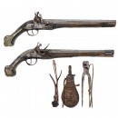 2 Flintlock Pistols and Accessories, c. 1780