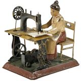 Günthermann生产的玩具: 在缝纫机上工作的女人, 约1905年