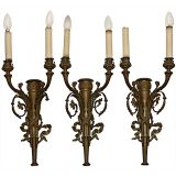 Set of 3 Two-Branch Ormolu Wall Sconces, c. 1920