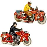 2 British Tin Toy Motorcycles by Mettoy, c. 1935