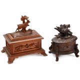 2 Carved Musical Boxes, c. 1900