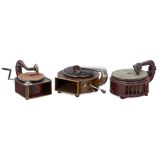 3 Gramophones with Grained Metal Cases, c. 1935