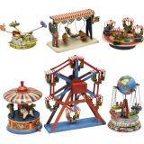 6 Lithographed Tin Toy Fairground Carousels, c. 1950-60