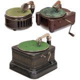 3 Gramophones with Tin Cases, c. 1930
