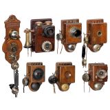 7 Wall Telephones in Wood Cases, c. 1900–20