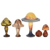 4 Art-Nouveau-Style Table Lamps and a Vase, c. 1990