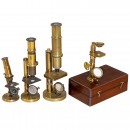 4 Small Brass Microscopes, 1850-80