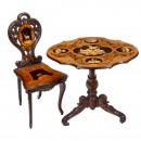 Black Forest Chair with Musical Movement and Matching Table, c. 