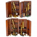 4 French Brass Microscopes