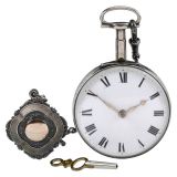 English Pocket Watch with Chain and Silver Medallion, Mid-18th C
